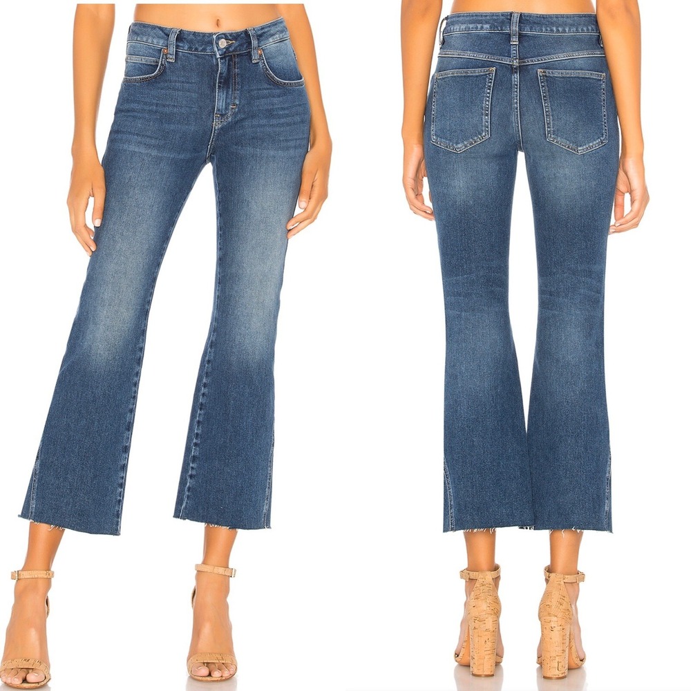 Free People Womens Rita Crop Flare Jeans Sz 26 Pockets Raw Hem Boho